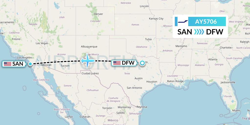 AY5706 Finnair Flight Map: San Diego to Dallas