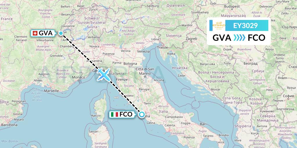 EY3029 Etihad Airways Flight Map: Geneva to Rome