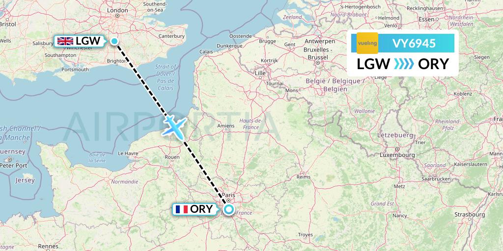 VY6945 Vueling Flight Map: London to Paris