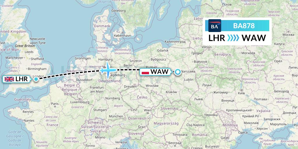 BA878 British Airways Flight Map: London to Warsaw