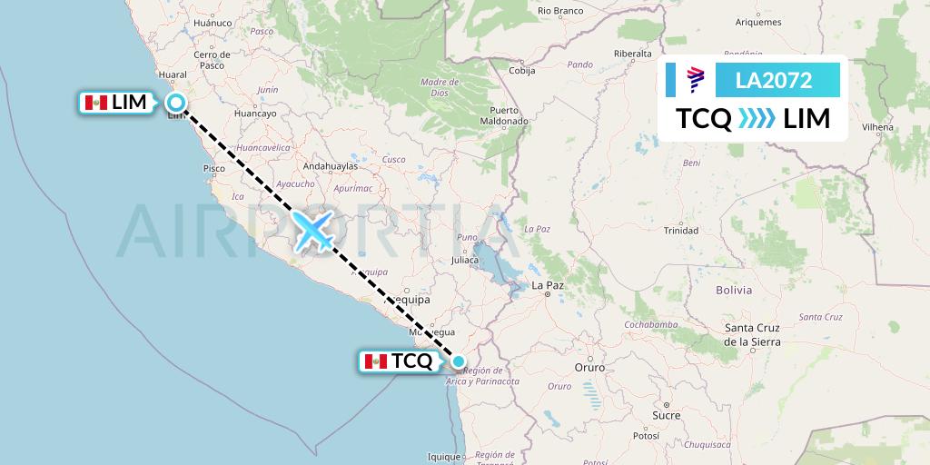 LA2072 LAN Airlines Flight Map: Tacna to Lima