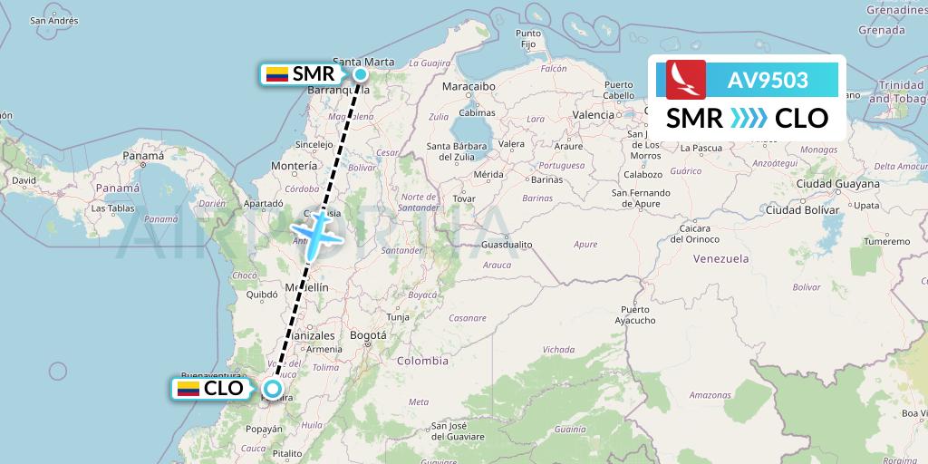 AV9503 Avianca Flight Map: Santa Marta to Cali