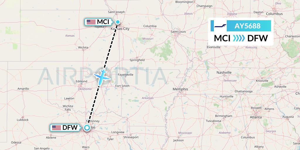 AY5688 Finnair Flight Map: Kansas City to Dallas