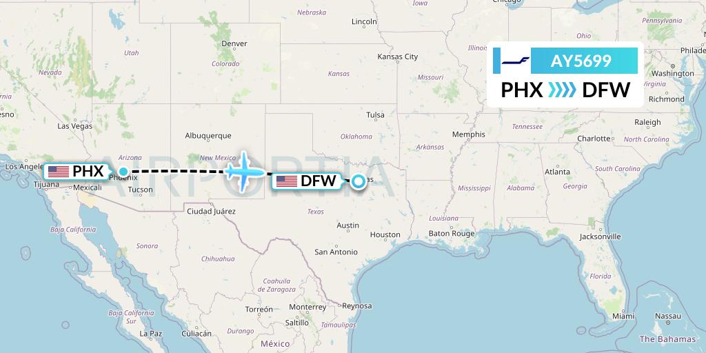 AY5699 Finnair Flight Map: Phoenix to Dallas