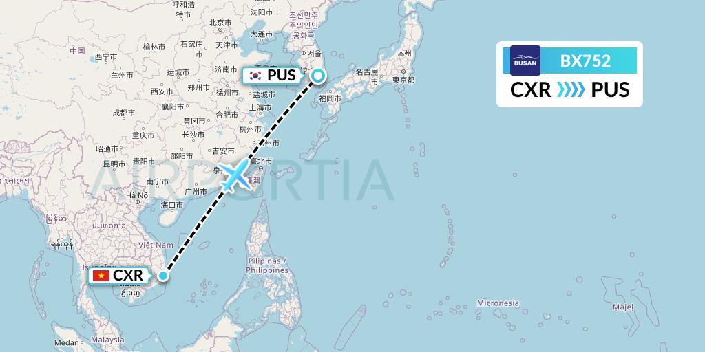 BX752 Air Busan Flight Map: Nha Trang to Busan