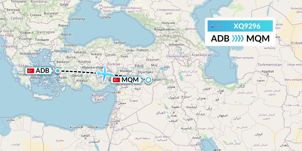 XQ9296 SunExpress Flight Map: Izmir to Mardin