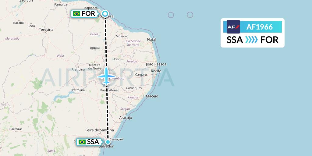 AF1966 Air France Flight Map: Salvador to Fortaleza