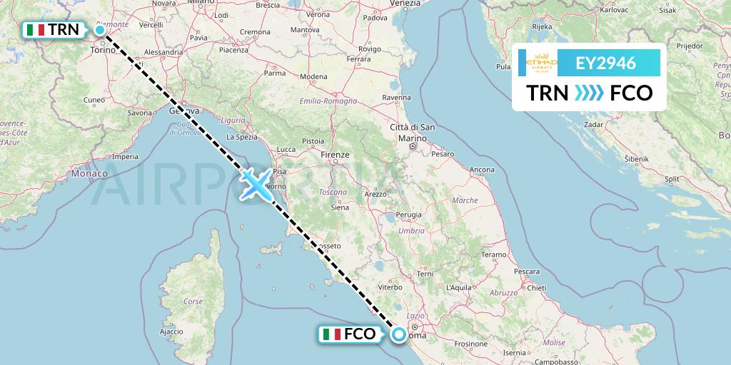 EY2946 Etihad Airways Flight Map: Turin to Rome