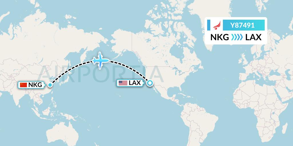 Y87491 Yangtze River Express Flight Map: Nanjing to Los Angeles