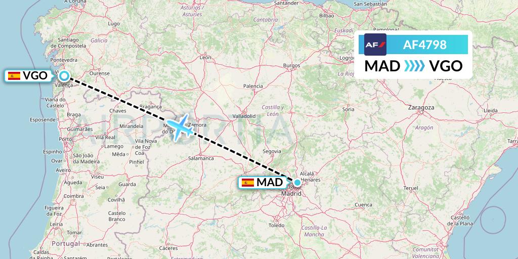AF4798 Air France Flight Map: Madrid to Vigo