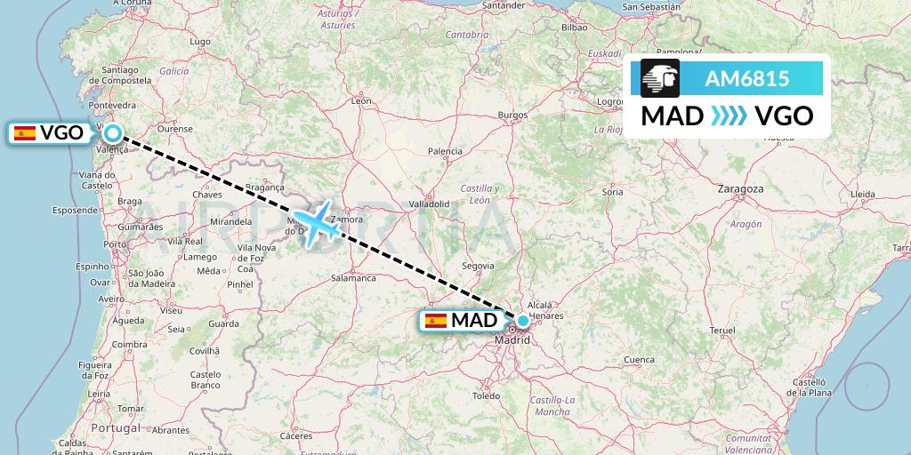AM6815 Aeromexico Flight Map: Madrid to Vigo