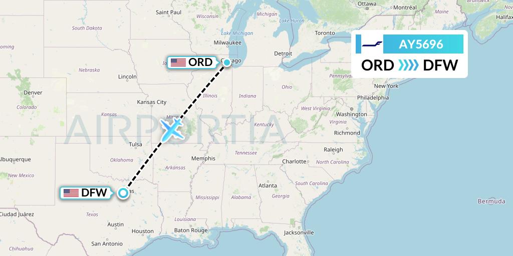 AY5696 Finnair Flight Map: Chicago to Dallas