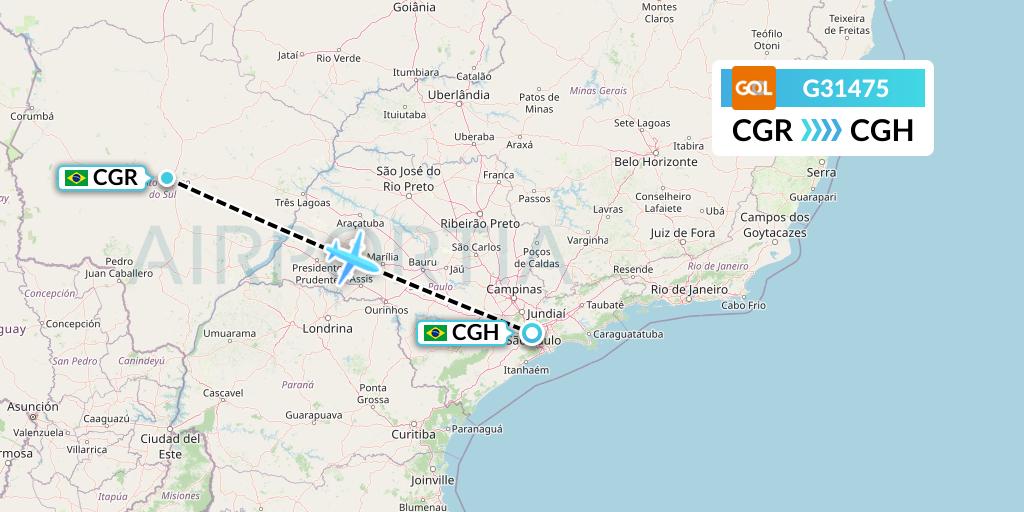 G31475 GOL Transportes Aeros Flight Map: Campo Grande to Sao Paulo