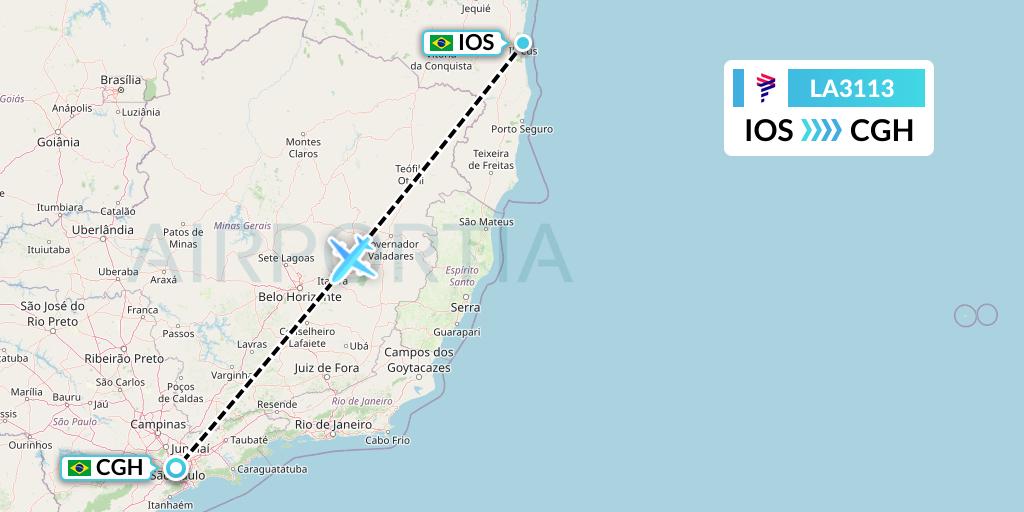 LA3113 LAN Airlines Flight Map: Ilheus to Sao Paulo