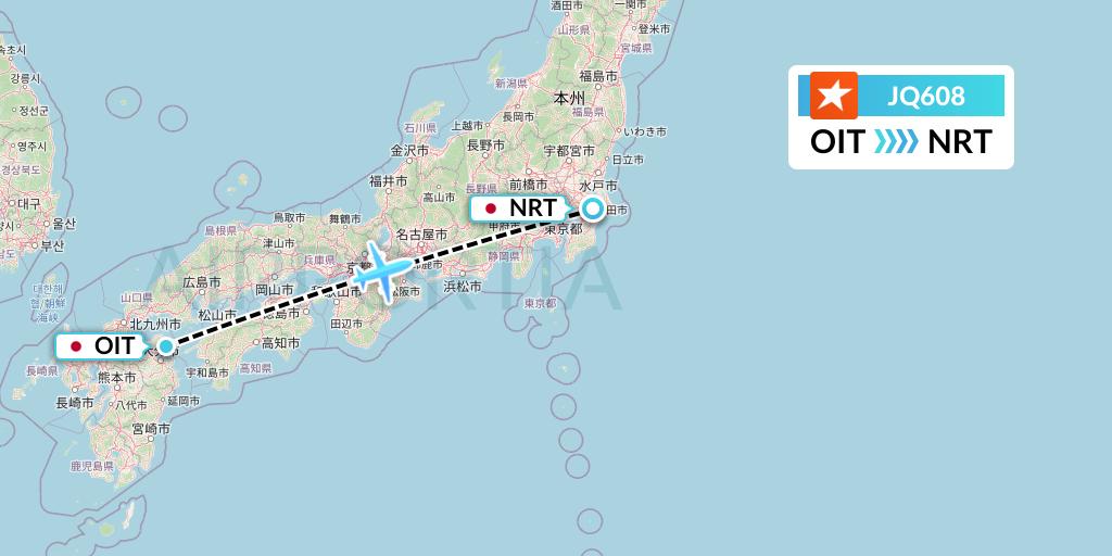 JQ608 Jetstar Airways Flight Map: Oita to Tokyo