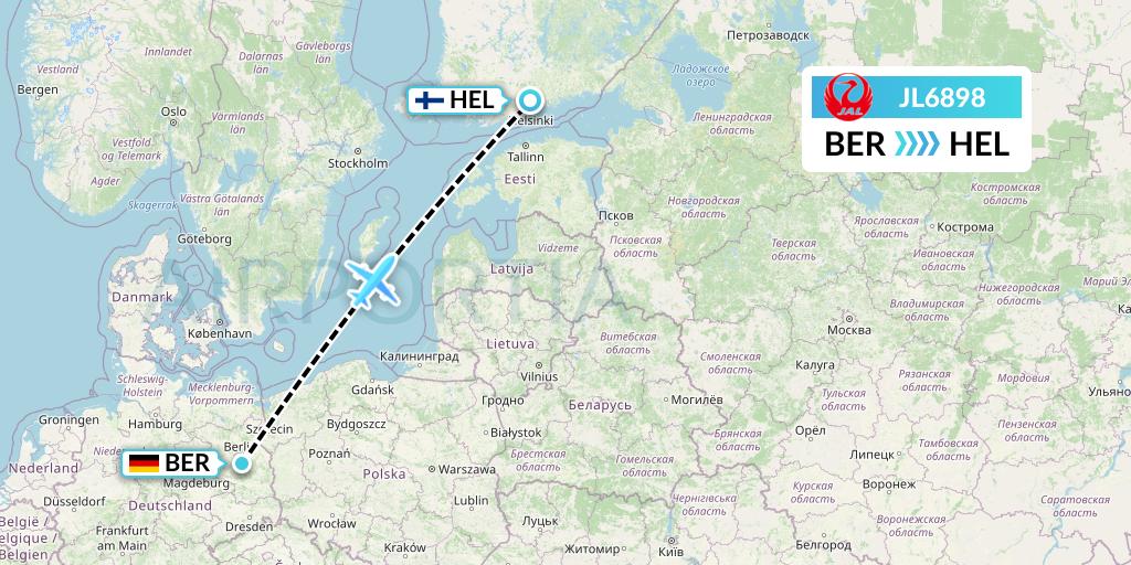 JL6898 Japan Airlines Flight Map: Berlin to Helsinki