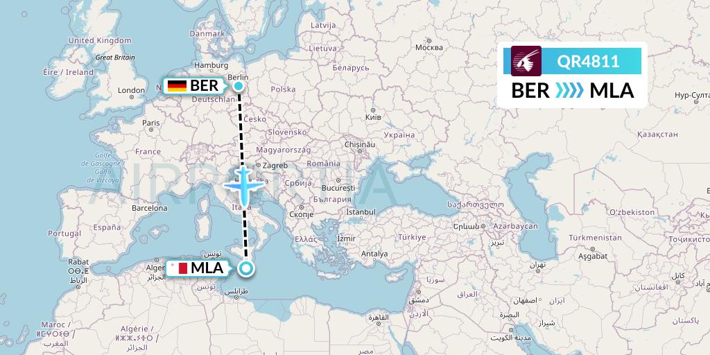 QR4811 Qatar Airways Flight Map: Berlin to Malta