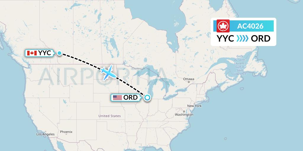 AC4026 Air Canada Flight Map: Calgary to Chicago