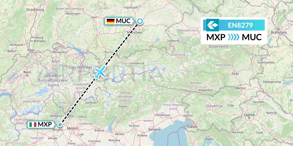 EN8279 Air Dolomiti Flight Map: Milan to Munich