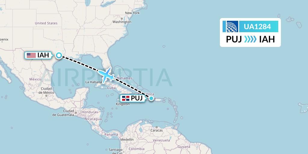 UA1284 United Airlines Flight Map: Punta Cana to Houston