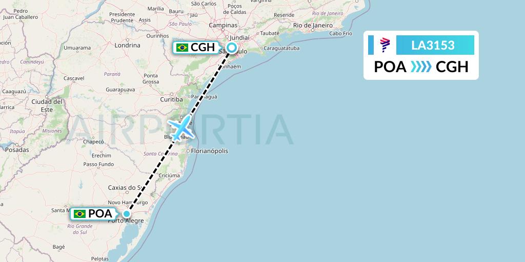 LA3153 LAN Airlines Flight Map: Porto Alegre to Sao Paulo