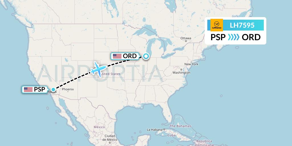 LH7595 Lufthansa Flight Map: Palm Springs to Chicago
