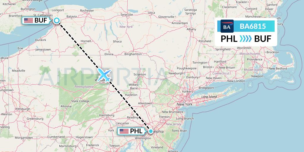 BA6815 British Airways Flight Map: Philadelphia to Buffalo