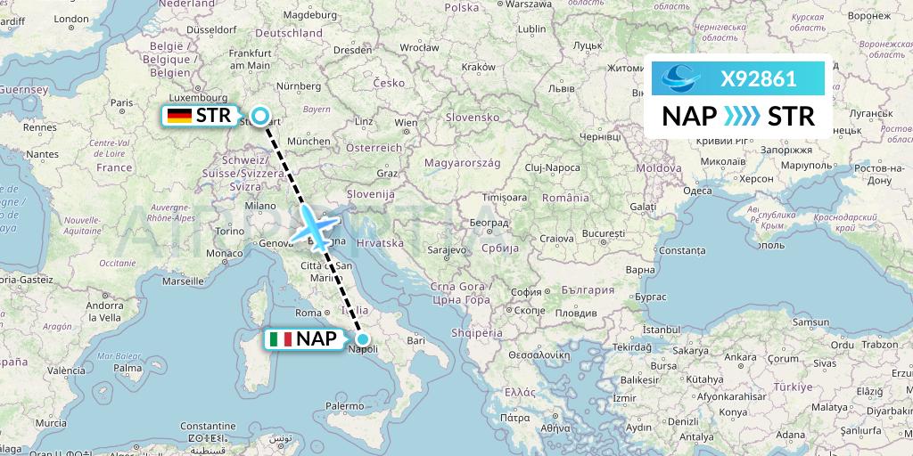 X92861 Avion Express Flight Map: Naples to Stuttgart
