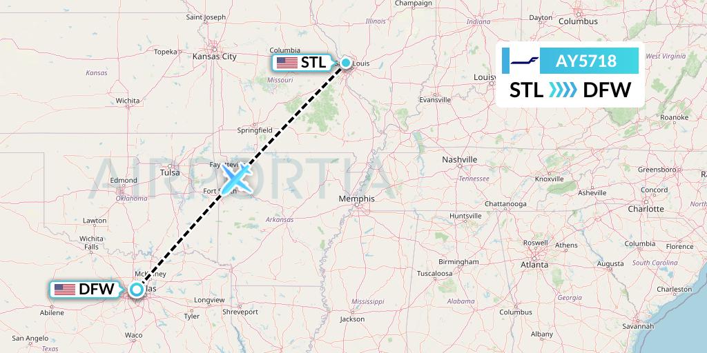 AY5718 Finnair Flight Map: St. Louis to Dallas