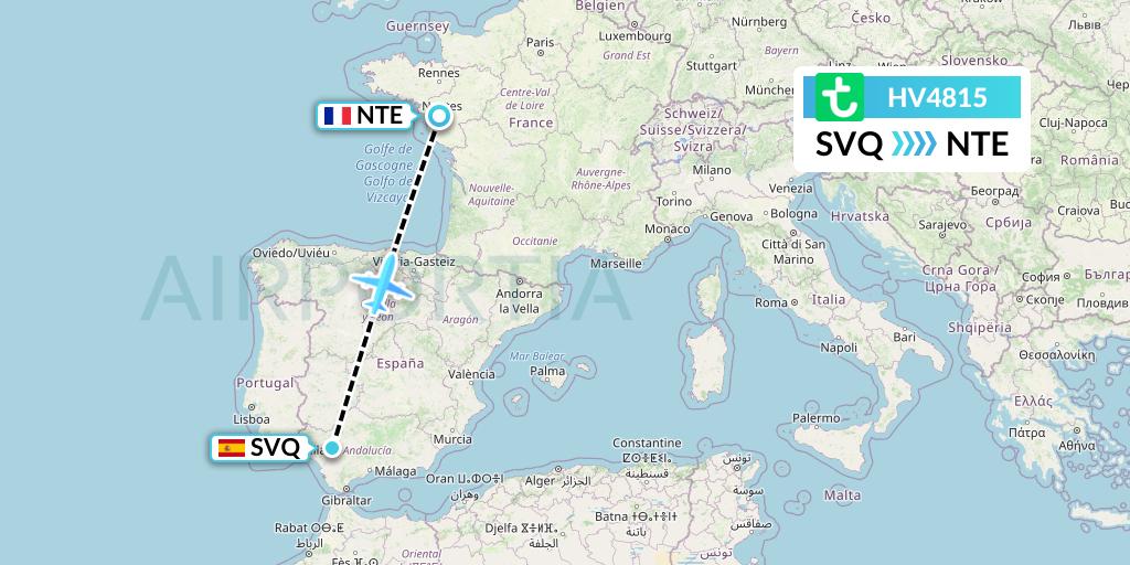 HV4815 Transavia Flight Map: Seville to Nantes