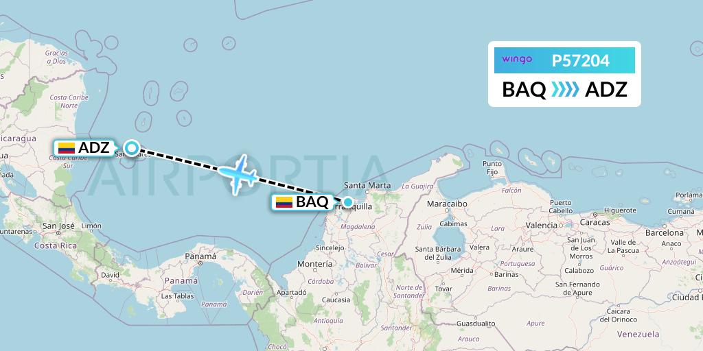 P57204 Copa Airlines Colombia Flight Map: Barranquilla to San Andres Island