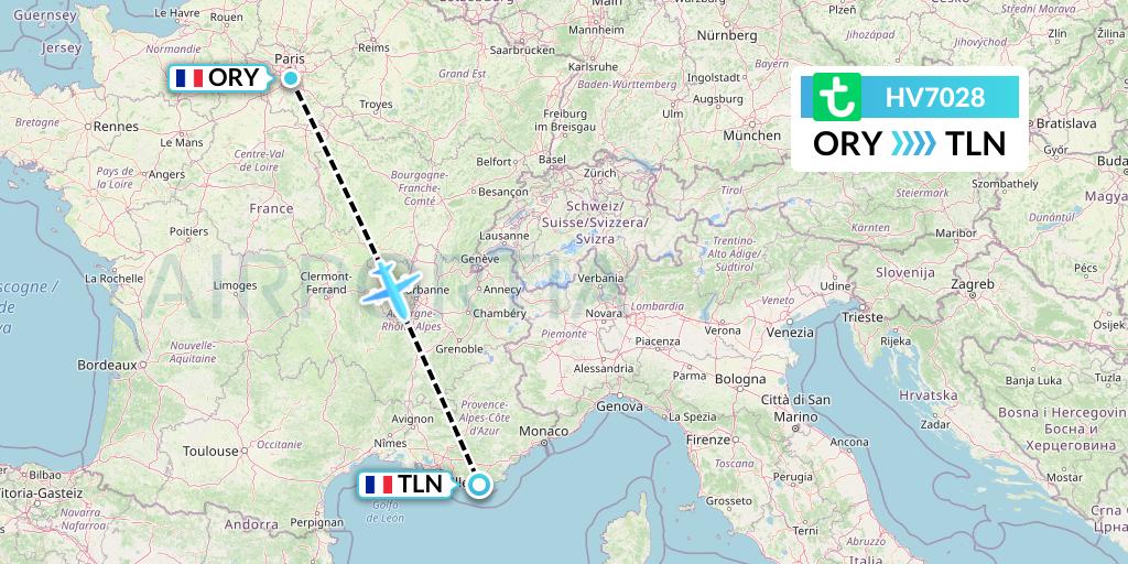 HV7028 Transavia Flight Map: Paris to Toulon
