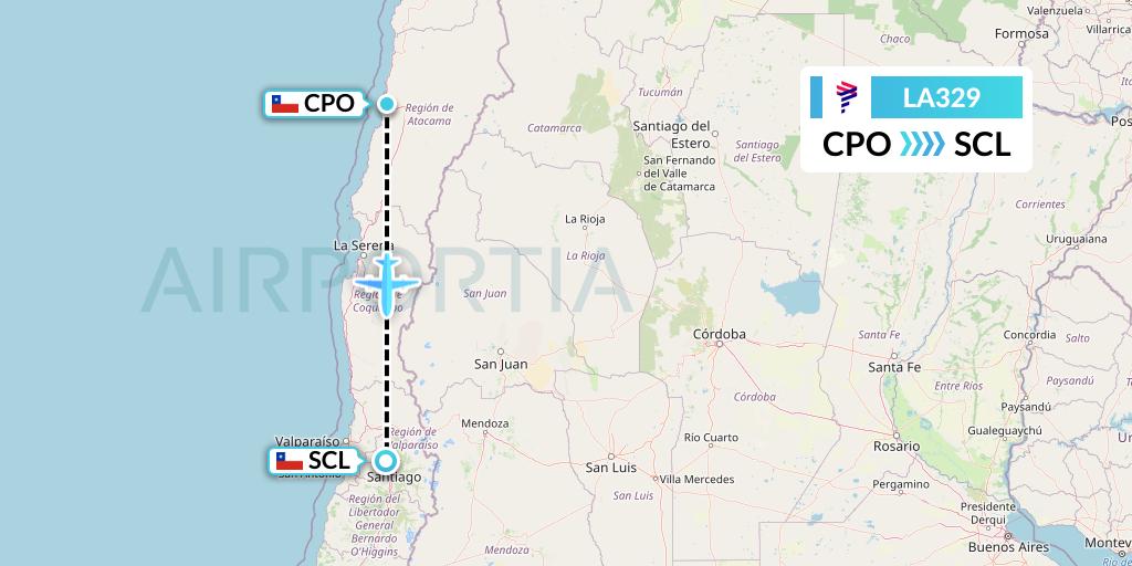 LA329 LAN Airlines Flight Map: Copiapo to Santiago