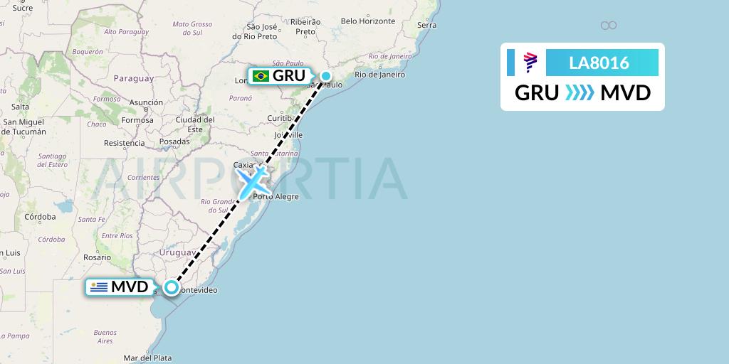 LA8016 LAN Airlines Flight Map: Sao Paulo to Montevideo