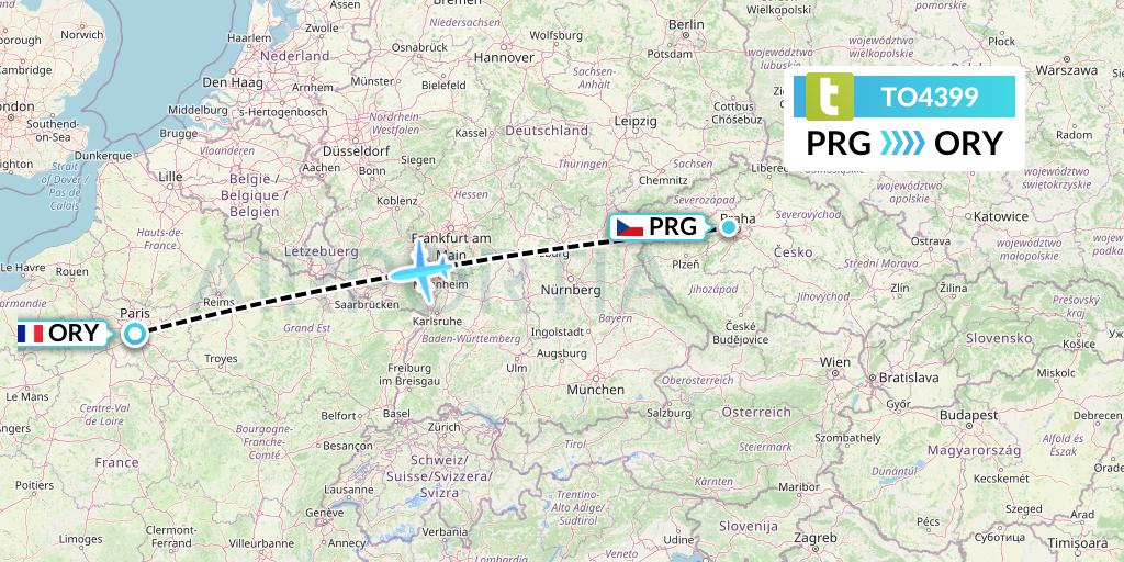 TO4399 Transavia France Flight Map: Prague to Paris
