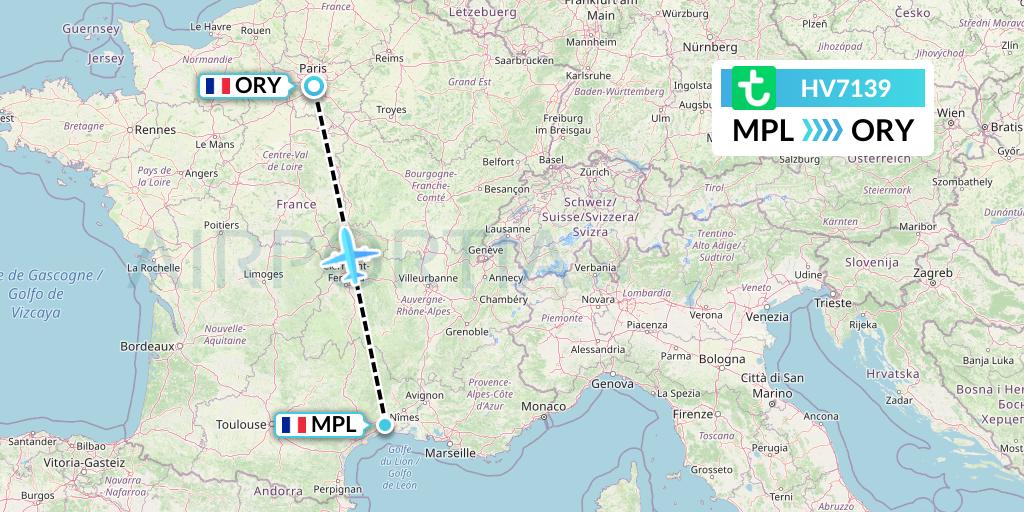 HV7139 Transavia Flight Map: Montpellier to Paris