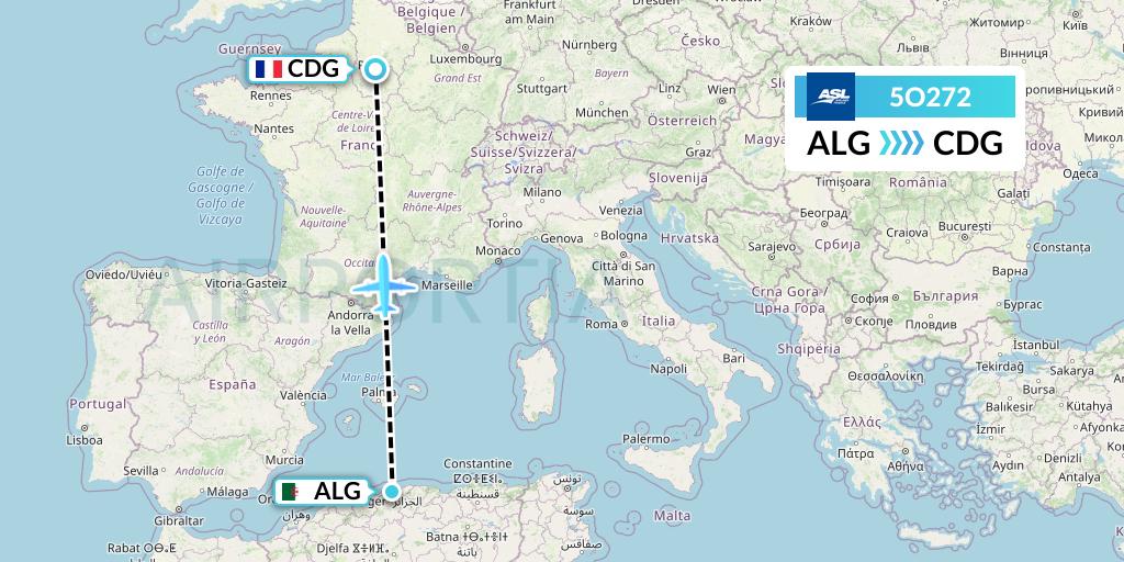 5O272 ASL Airlines France Flight Map: Algiers to Paris
