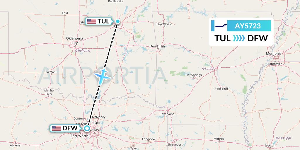AY5723 Finnair Flight Map: Tulsa to Dallas