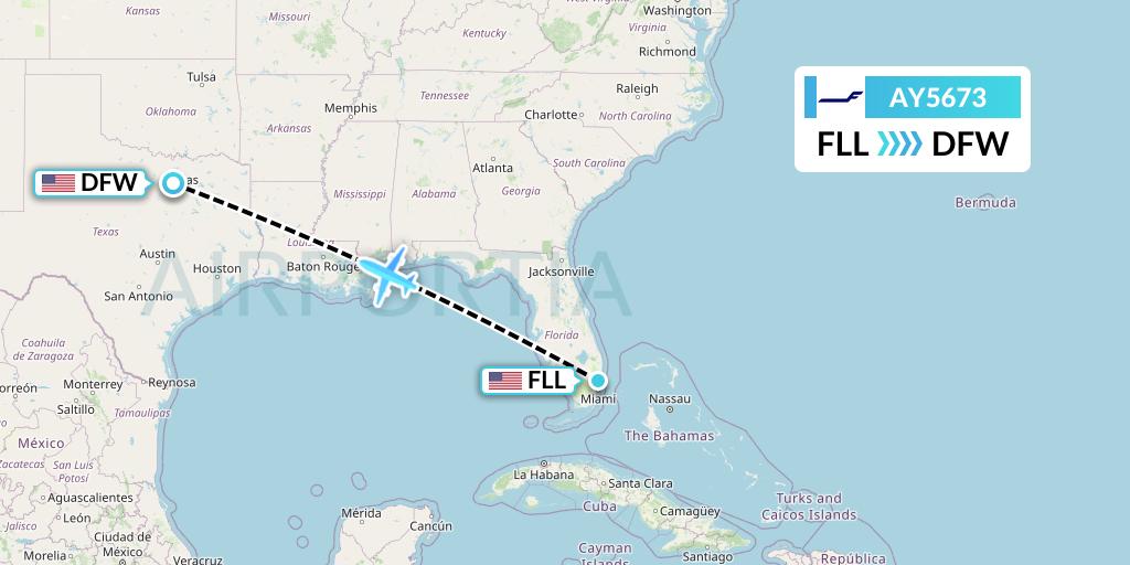 AY5673 Finnair Flight Map: Fort Lauderdale to Dallas