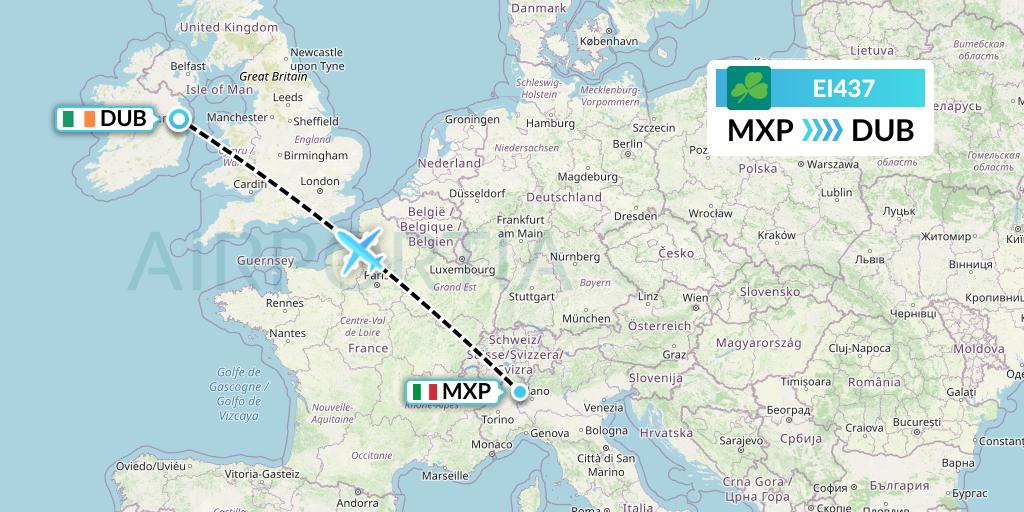 EI437 Aer Lingus Flight Map: Milan to Dublin