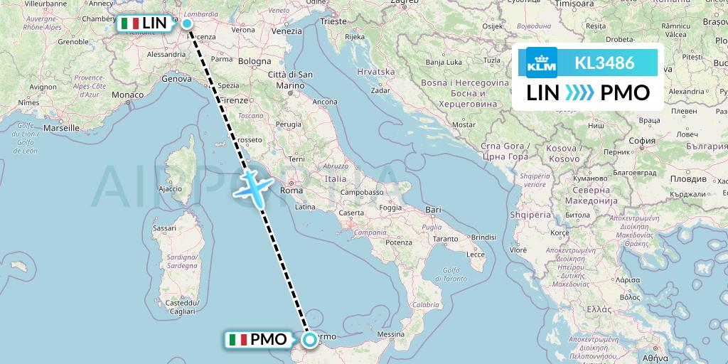KL3486 KLM Flight Map: Milan to Palermo