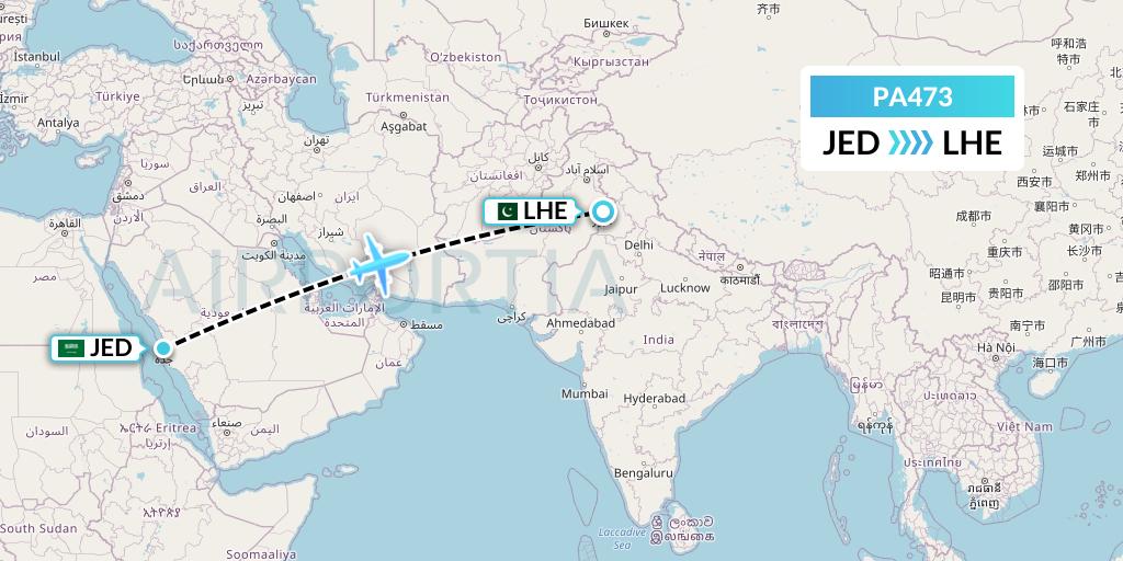 PA473 AirBlue Flight Map: Jeddah to Lahore