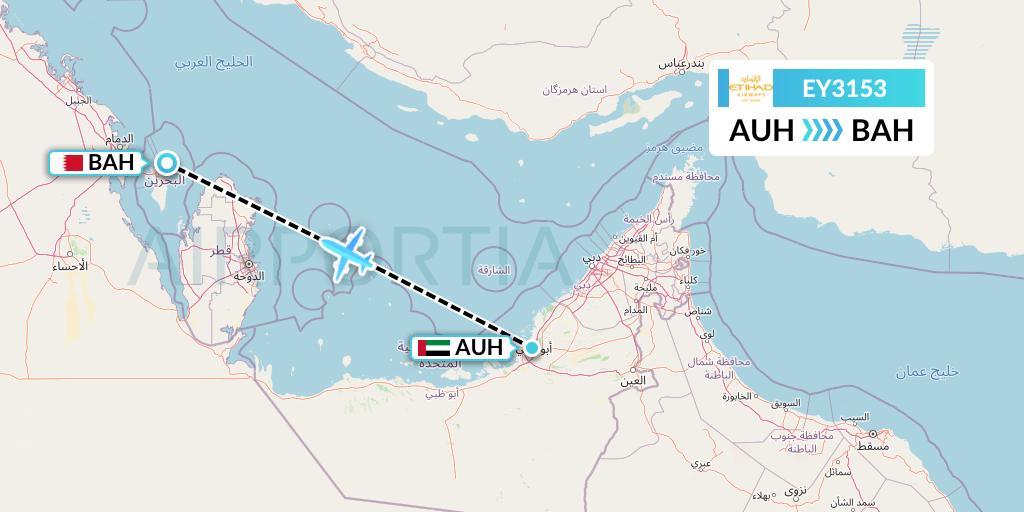 EY3153 Etihad Airways Flight Map: Abu Dhabi to Bahrain