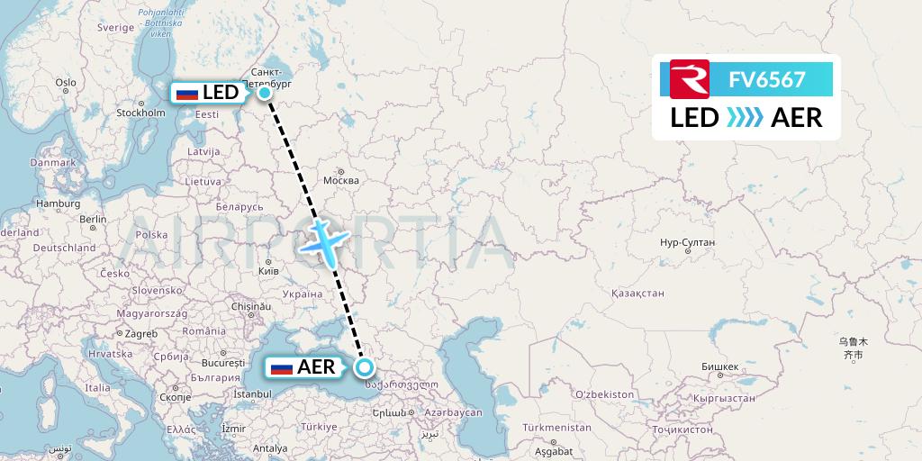FV6567 Rossiya Flight Map: St. Petersburg to Sochi