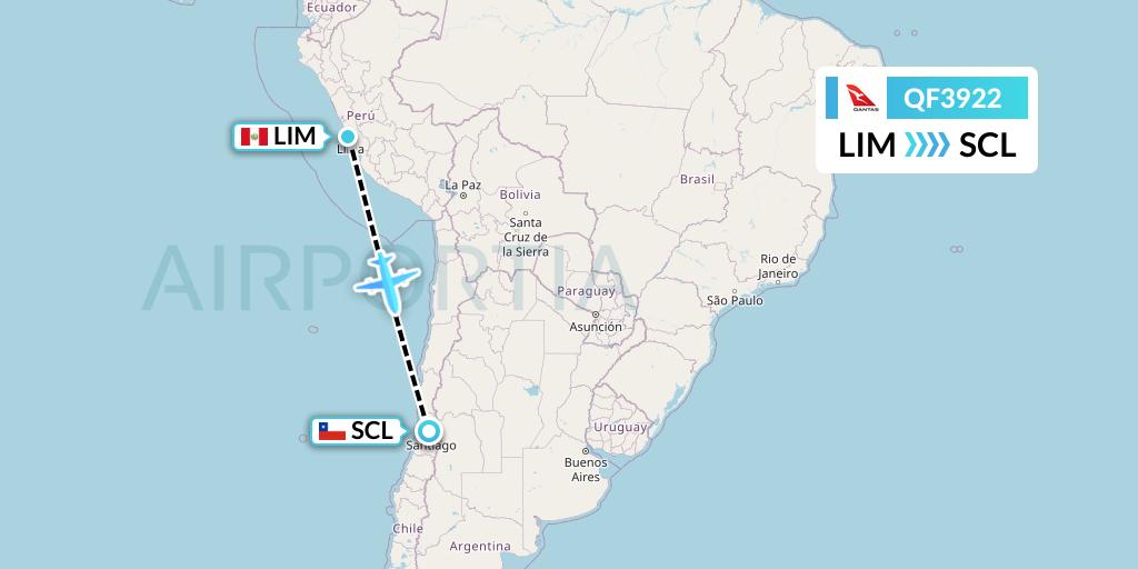 QF3922 Qantas Flight Map: Lima to Santiago