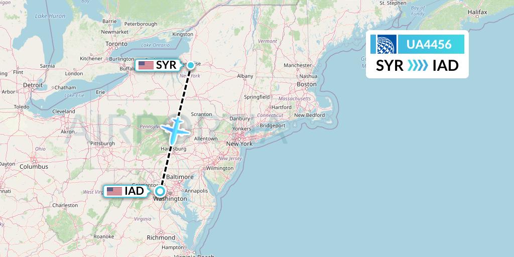 UA4456 United Airlines Flight Map: Syracuse to Washington