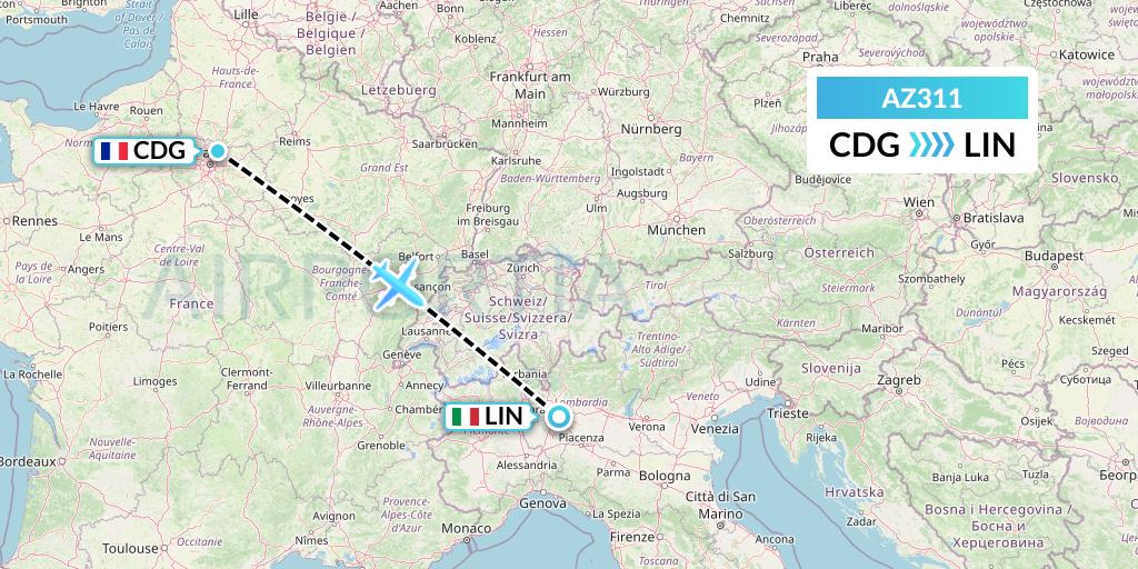 AZ311 ITA Airways Flight Map: Paris to Milan