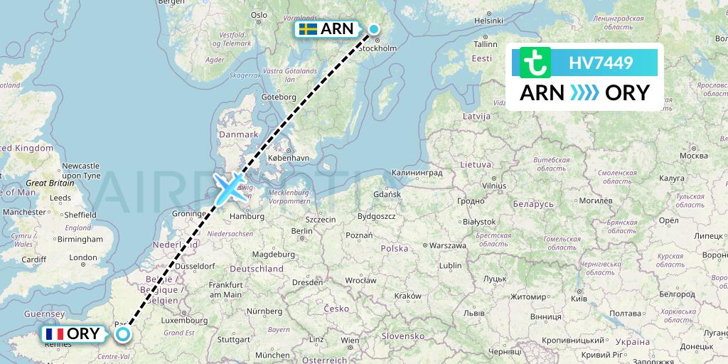 HV7449 Transavia Flight Map: Stockholm to Paris