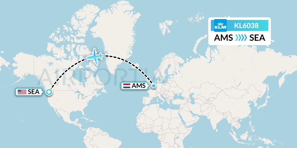 KL6038 KLM Flight Map: Amsterdam to Seattle