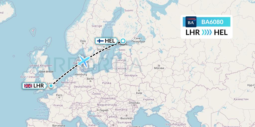 BA6080 British Airways Flight Map: London to Helsinki